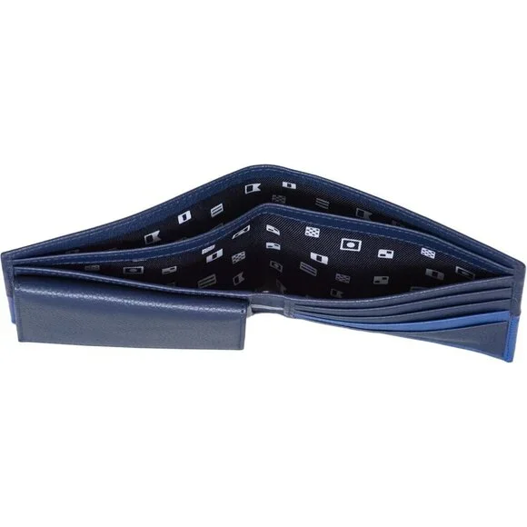 Men's Blue Bifold Leather Wallet RFID Blocking ID Window Card Slots Organization - Picture 3 of 5